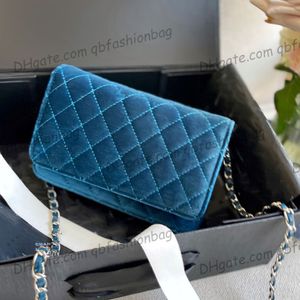 Mujeres francesas Velor Woc Woc Billet Bolsas acolchadas con cadena de metal plateada Crossbody Shoulse Purse Multi Pochette Card Sporter Back Back Desi 255W