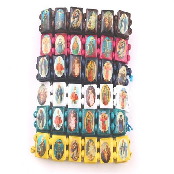 Bracelet de couleurs fraîches, saints jésus, religieux, bois, icône catholique, 12 pièces, 218y