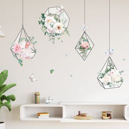 Fleurs fraîches géométrique panier suspendu Stickers muraux salon chambre canapé fond décoration papier peint autocollant décor à la maison