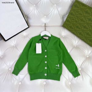 Cardigan vert frais à manches longues pour enfants, pull à col en v, taille 100 à 150 CM, veste tricotée à simple boutonnage pour fille et garçon, Sep20