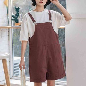 Verse hoge taille brede been silm preppy stijl overalls mode match casual losse zachte lading broek zomer korte bodems 210525