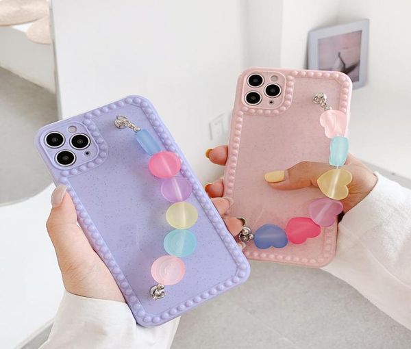 Estuches frescos de Corea Lindo color caramelo Amor corazón Pulsera Estuches para teléfono para iphone 14 13 12 mini X XR XS 11pro MAX 7 8 plus back soft c2222948