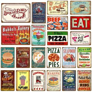 Carteles de hojalata de comida rápida mexicana fresca, mariscos, placa Vintage, pan de res, Pizza, póster de pared, desayuno, comedor, hogar, Kichen, decoración, 20x30cm, Woo