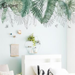 Frais Naturel Vert Tropical Raphia Arbre Feuilles Mur Autocollant Vinyle DIY Mural Art Autocollant pour Salon Chambre Stickers Muraux T200601