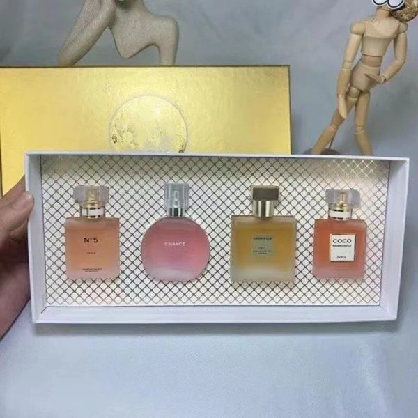 Fresh Perfume Gift 4pcs Juego de incienso de incienso Fragancia Unisex Designer Parfum 4/25ml Oportunidad No.5 Kit Perfumes Kit para mujer Botella de vidrio esbelto