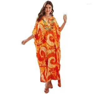 Fresh Sweet Orange Print Loose Bikini Cover-up Femmes Summer Casual Vacation Robe Beach Femme Sun Protective Coverall Smock