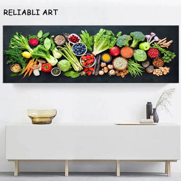 Frutas de vegetales frescos especias póster de alimentos y lienzo impreso pintura muerto de arte de la vida para vivir el hogar decoración de la cocina sin marco