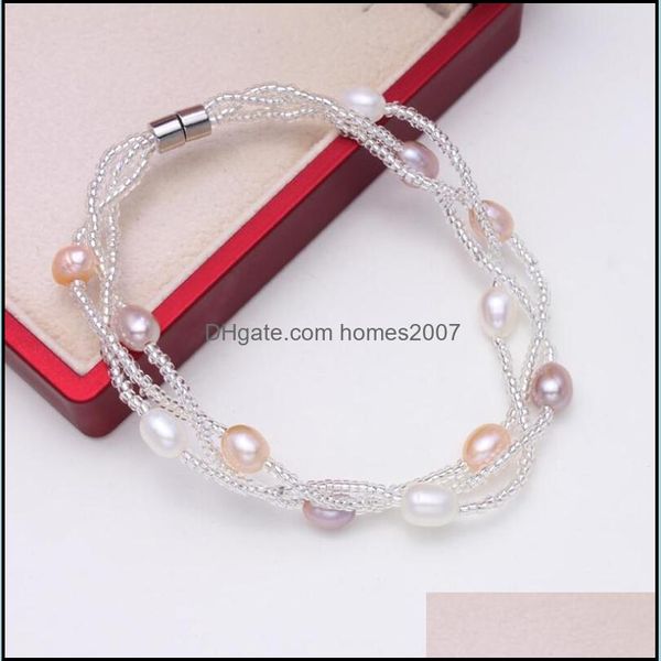 Bracelet de perles d'eau douce Mode Handstring Bijoux Cadeaux Mtilayer Ventes directes d'usine 4 couleurs Livraison directe 2021 Bracelets de chaîne à maillons N
