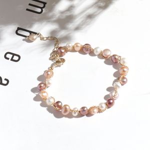 Bracelet irrégulier double couche de perles d'eau douce, simple et polyvalent, chaîne de réglage étendue, à la mode et authentique