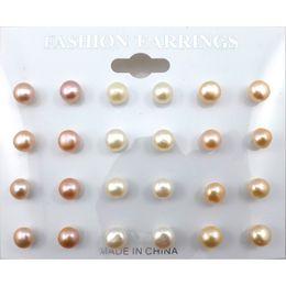 Estudio de arete de perlas de agua dulce de alto grado 8 mm joyas de perlas naturales 50 pares al por mayor