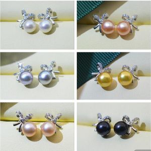 Boucles d'oreilles en perles d'eau douce, aiguille en argent S925, nœud en Zircon, clous d'oreilles pour femmes/filles, bijoux à la mode