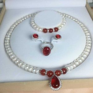 Conjunto de joyas de perlas de agua dulce, collar de moda, Plata de Ley 925 verde, regalo de joyería para madre y mujer