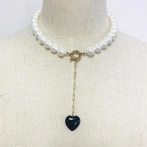 Collar de perlas de agua dulce hecho a mano joyería de cuello corto colgante de piedra negra banquete boda mujeres agregar glamour accesorios de ropa Ne308f