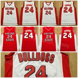 Fresno State Basketball College 24 Camisa de la Universidad de Paul George Jersey, todo el equipo cosido color rojo blanco para fanáticos del deporte, la venta de hombres de algodón puro transpirable NCAA