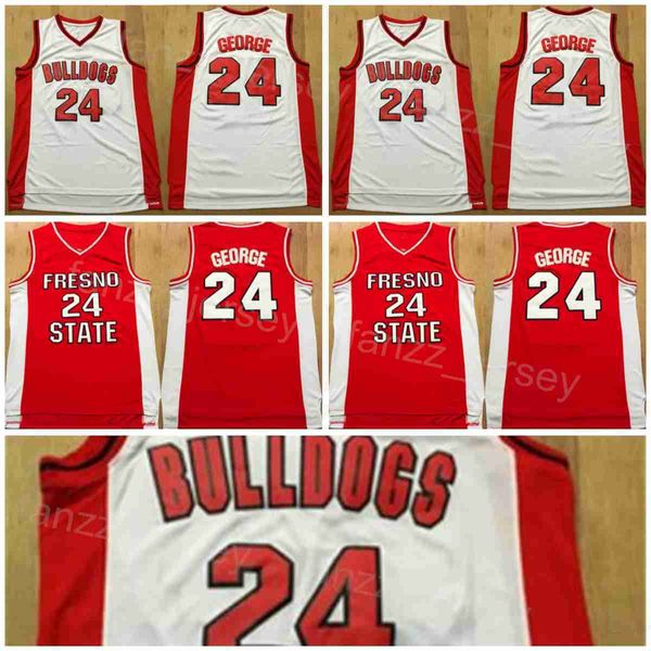 Fresno State Basketball College 24 Paul George Jerseys University Shirt All Stitched Team Couleur Rouge Blanc Pour les fans de sport Respirant Pur Coton Hommes Vente NCAA