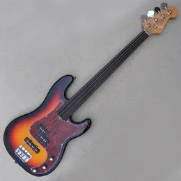 Guitare basse électrique Fretless 4 cordes tabac Sunburst avec 20 frettes manche en palissandre personnalisable