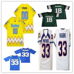 Película del viernes por la noche Tim Riggins # 33 Camisetas de fútbol Newman PEYTON MANNING # 18 Verde Amarillo VIERNES CRAIG 00 # JERSEY Ed Hombres Tamaño S-3XL