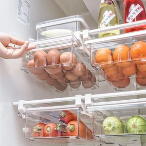 Organisateur de tiroir de réfrigérateur, bacs de rangement pour réfrigérateur avec poignée, boîte de support d'étagère de cuisine, conteneur transparent pour œufs 240125