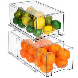 Koelkastlades - Doorzichtige stapelbare uittrekbare koelkast-organizerbakken - Voedselopslagcontainers voor keukenkoelkast/vriezer 240105