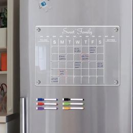 Autocollant magnétique pour réfrigérateur, calendrier hebdomadaire, planificateur magnétique effaçable à sec, calendrier en acrylique transparent, menu de messages pour réfrigérateur 240113