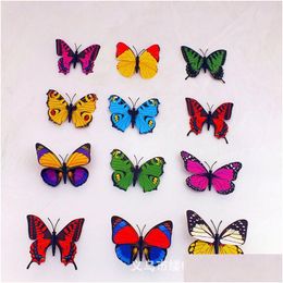 Imanes de nevera 100 PCS Tamaño pequeño Colorf Three-Nsional Simation Butterfly Magnet Decoración del hogar Entrega de gota Decoración de jardín Dhfaz