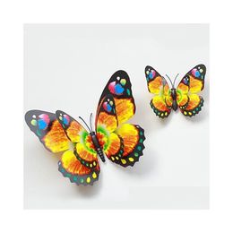Magnets de refrigerador 12 cm de alas de dos pares brillantes Simación de mariposa Decoración del hogar 100pcs/Lote Drop entrega Dhwu3 Dhwu3