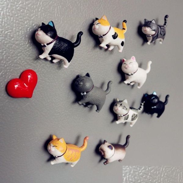 Aimants pour réfrigérateur Aimant 3D Réfrigérateur Magnétique Chat Kitty Autocollants Beau Chaton Mignon Animal Ornement Livraison Directe Maison Jardin Dhisa