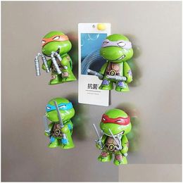 Aimants de réfrigérateur 4pcs tortue de dessin animé résine autocollant magnétique mignon ornements de voiture décorations jouets ornement accessoires réfrigérateur Magne Dhpkk