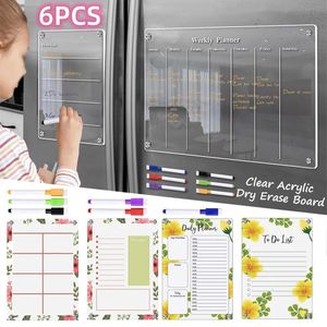 Aimants pour réfrigérateur 6 pièces tableau de calendrier magnétique en acrylique transparent planificateur calendrier tableaux magnétiques pour réfrigérateur pour les livres de messages de bureau d'école à domicile 231020