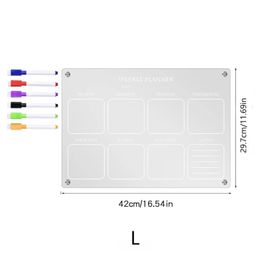 Koelkastmagneten Acryl Magnetische Weekkalender voor Koelkast Board Herbruikbare Planner met 6 stks Whiteboard Marker 231010