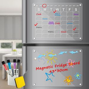 Aimants pour réfrigérateur Aimant de réfrigérateur en acrylique, ensemble de calendrier magnétique avec 4 marqueurs, porte-stylo, tableau magnétique transparent réutilisable pour réfrigérateur, calendrier 231007