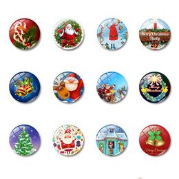 Koelkastmagneten Creative Cartoon Kerstkoelkastmagneet 30 mm feestdecoratie glas magnetische sticker 12 stijlen drop levering h dhmcr