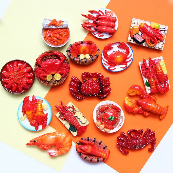 Aimants pour réfrigérateur Personnalité créative 3D homard crabe mignon nourriture magnétique réfrigérateur réfrigérateur aimant autocollant chambre décoration de la maison collection cadeau 230711