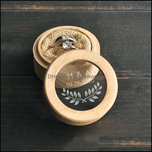 Aimants pour réfrigérateur Boîte de porteur d'anneau personnalisée Porte-bague en bois de mariage personnalisé Initiales rustiques Date 220608 Drop Delivery 2022 Home Garden Otbem