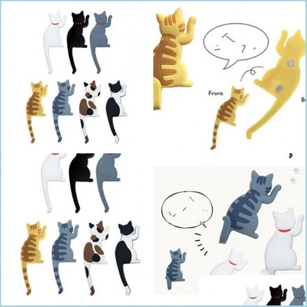 Aimants de réfrigérateur en forme de chat mignon, crochets de clés, crochets sans trace, dessin animé, aimant de réfrigérateur magnétique, gadgets ménagers, livraison directe Dhxhb