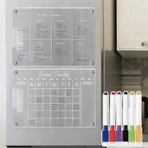 Aimants pour réfrigérateur Tableau de calendrier magnétique pour réfrigérateur Autocollant en acrylique transparent Planificateur quotidien hebdomadaire Calendrier mensuel Tableaux réutilisables Liste de tâches 231020