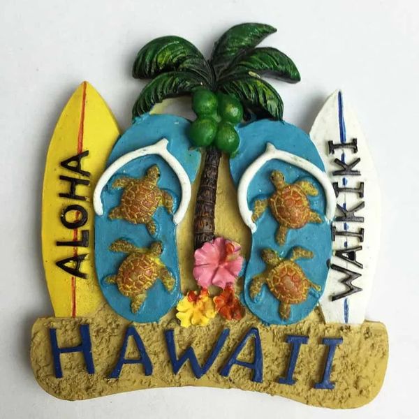 Aimants pour réfrigérateur Hawaii les États-Unis destination touristique aimant de voyage aimants autocollants pour réfrigérateur surf chaussures de plage 231007