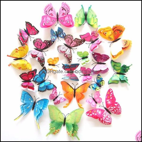 Imanes de nevera Decoración para el hogar Decoración de la casa del jardín Alas dobles Imán Mariposas Pegatinas para el refrigerador Pared 3D extraíble 12 piezas Drop Deli