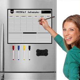 Imanes de nevera Pizarra blanca magnética Juego de plan semanal para pegar Mesa de planificación de refrigerador de cocina Tablero de mensajes simple en blanco y negro 231010