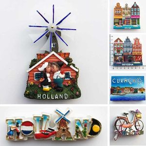 Imanes de nevera Holanda Curazao recuerdos turísticos Holanda molino de viento Amsterdam pegatinas magnéticas para nevera decoración del hogar regalos 230711