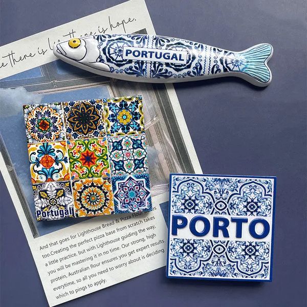 Kühlschrankmagnete Kühlschrank im portugiesischen Stil mit touristischen Souvenirs, kreativer magnetischer Aufkleber bemalt 231010