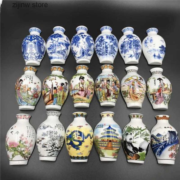 Aimants pour réfrigérateur Décoration d'aimant réfrigérant pour vases chinois en porcelaine bleue et blanche ensemble de talisman d'aimant réfrigérant artisanat en céramique peint cadeau chinois