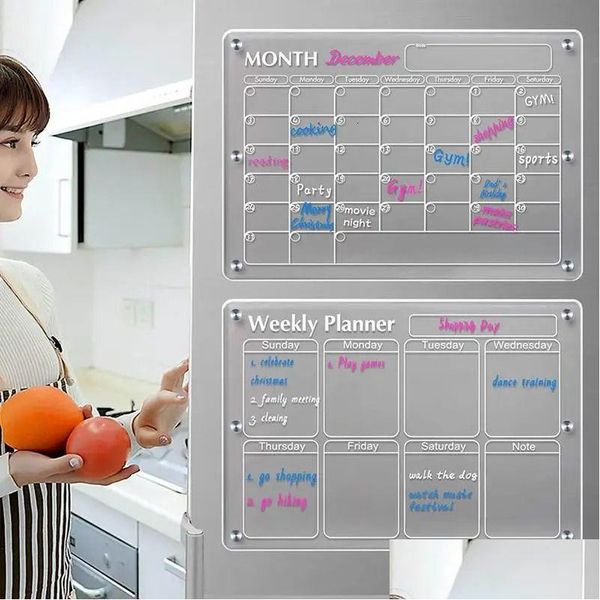 Magnetes de nevera ACRYLIC ACRYLIC Sticker Calendar Board Plannet Magnetic para la lista de tareas Menú 231221 entrega de caída Jardín de hogar DHNM2