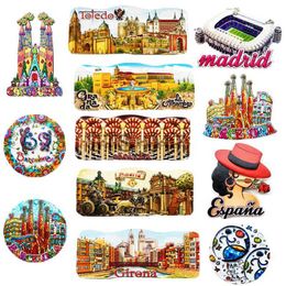 Koelkastmagneten Wereldland Koelkastmagneten Souvenir Spanje Koelkastmagneet Madrid Barcelona Magnetische Decoratieve Stickers Hars Handwerk x0731