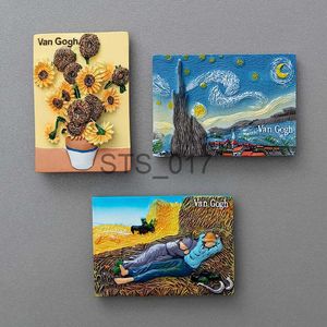Aimants pour réfrigérateur Peinture de renommée mondiale Van Gogh peinture Cadre photo 3d aimants pour réfrigérateur ciel étoilé tournesol sieste réfrigérateur autocollants cadeaux x0731