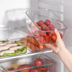 Réfrigérateur organisateur Bin empilable réfrigérateur boîte de rangement en plastique transparent conteneurs alimentaires garde-manger cuisine 240125