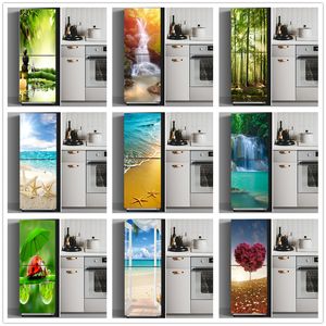 Koelkast stickers koelkast cover deur landschap planten zee vinyl zelfklevende keuken meubels decor wrap vriezer sticker diy 220716