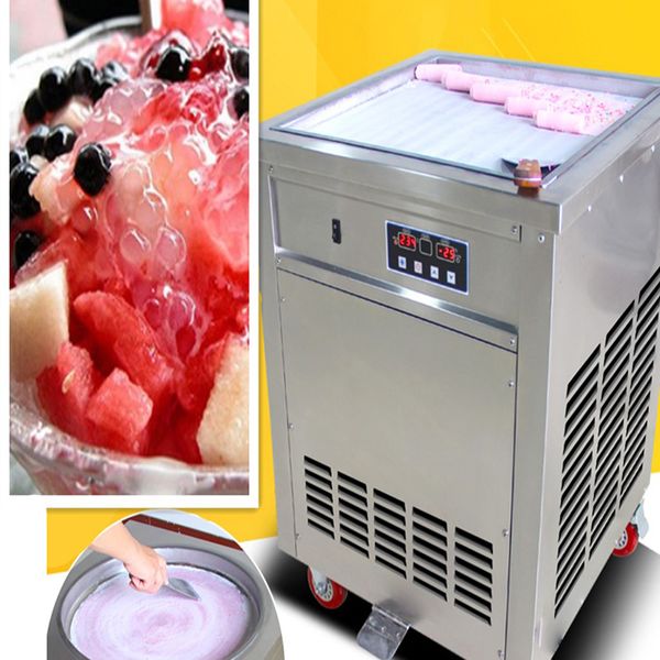 Máquina de rodillos de helado frito con tapa, tarro de fruta, envío gratis, rollo de helado de mar, maceta cuadrada grande, área de ahorro. Refrigerante