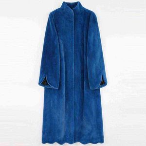 Fried Street Manteau de fourrure de protection de l'environnement Jeune 2022 Bleu Long Manteau de fourrure de lapin imitation peluche Épaissie vêtements chauds T220810