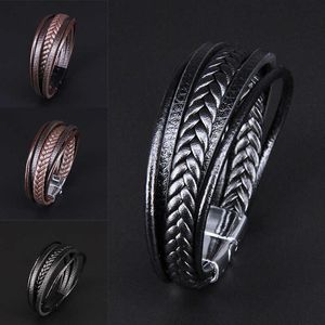 Vriend mode rvs charme magnetische zwarte mannen armband lederen echt gevlochten punk rock bangles sieraden accessoires G1026